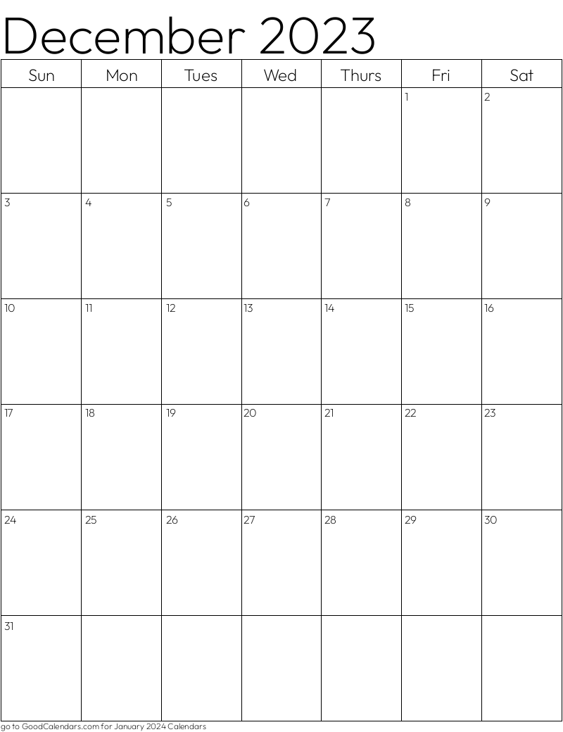 Standard December 2023 Calendar