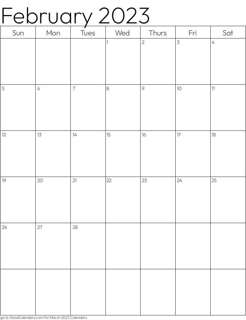 Standard February 2023 Calendar
