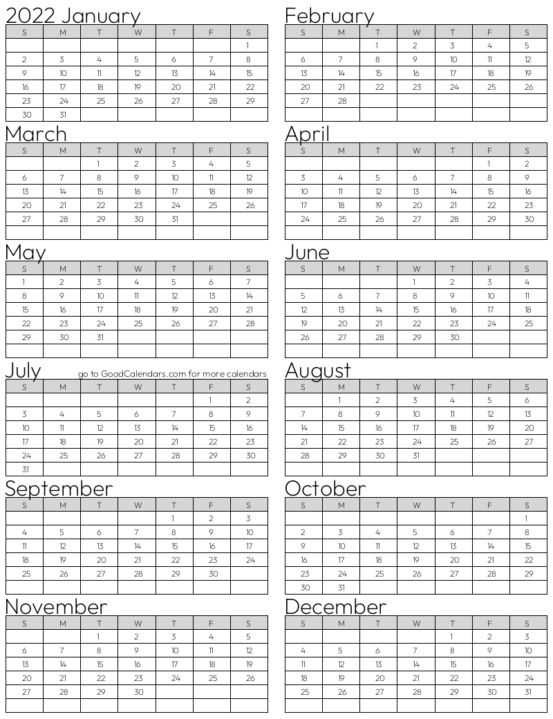 Standard 2022 Calendar