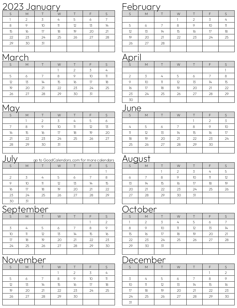 Standard 2023 Calendar