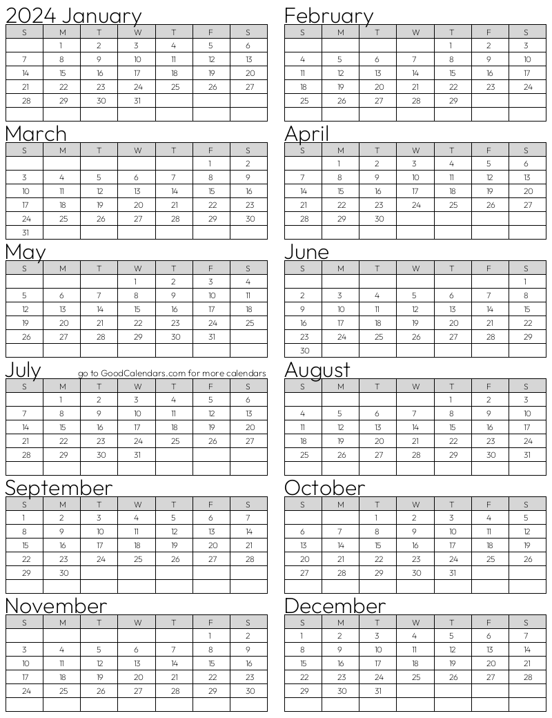 Standard 2024 Calendar
