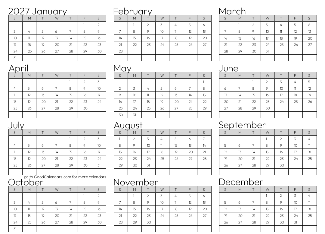 Standard 2027 Calendar