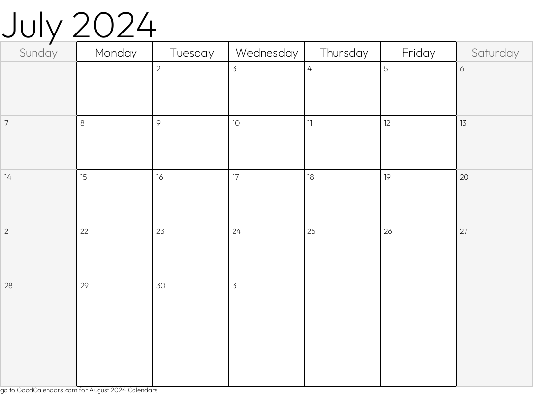 July 2024 Calendar Printable Landscape Design Della Farrand