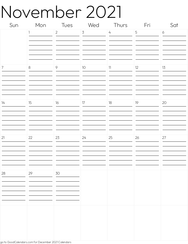 Lined November 2021 Calendar Template in Portrait