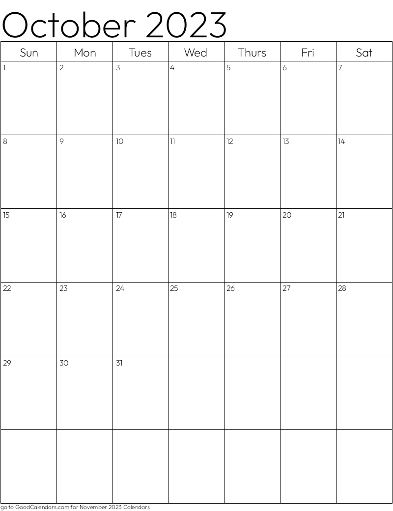Free Printable Calendar October 2023 Portrait