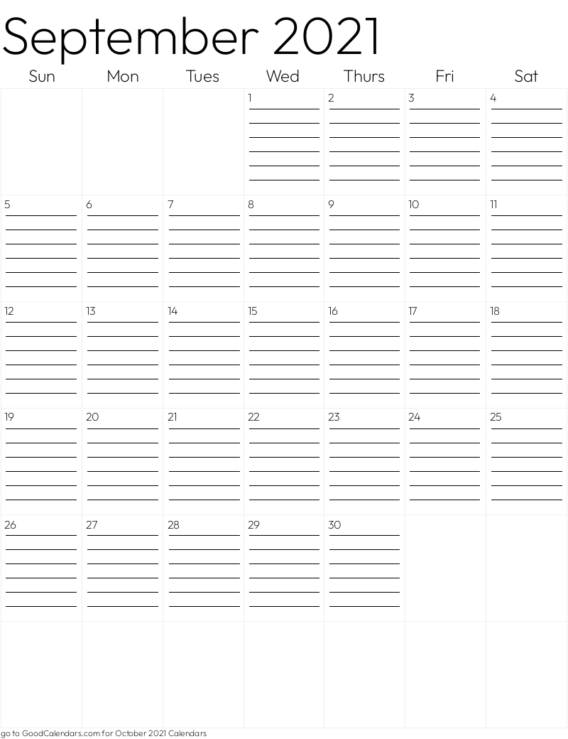 Lined September 2021 Calendar Template in Portrait